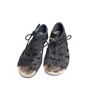 Earth Spirit SZ 7.5 Gigi Sandals Black Ghillie Lace Up Open Toe Gladiator Vegan